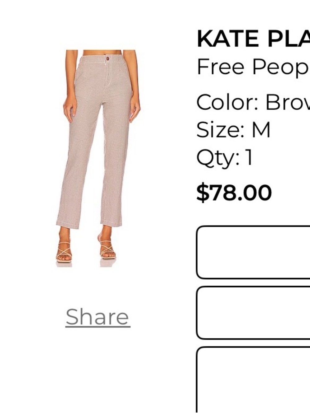 Free People Kate Plaid Straight Leg Pants in Brown & White